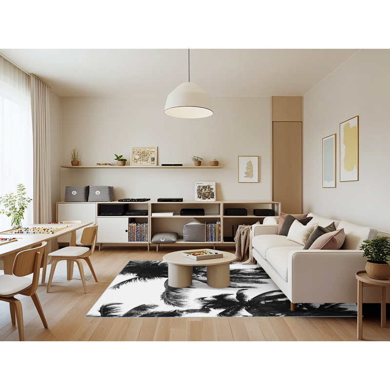 Tapis noir / blanc Aarien, Rectangle de 7 pi x 9 pi
