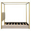 Fashionable Queen Size Canopy Bed With Headboard & Metal Elements, Beige Modern Components,