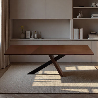Solid wood desk with crossed legs and ample space