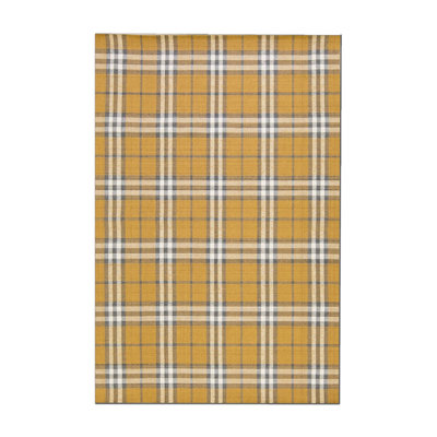 Yellow Gray Plaid Patterned Woven Base Rug