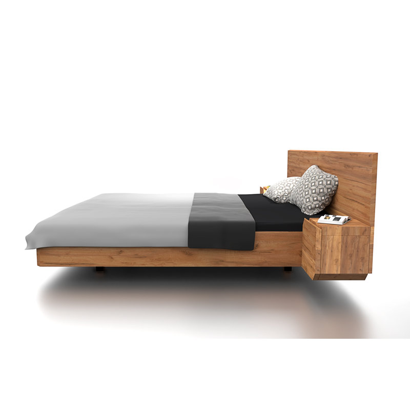 Bed MUTOMBO Solid Wood, Oak Brown, European Double (140 x 200cm)