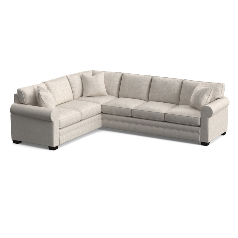 Bedford Upholstered L-Sectional, Java Finish, Snow Crypton Performance; 0884-91, Left Hand Facing