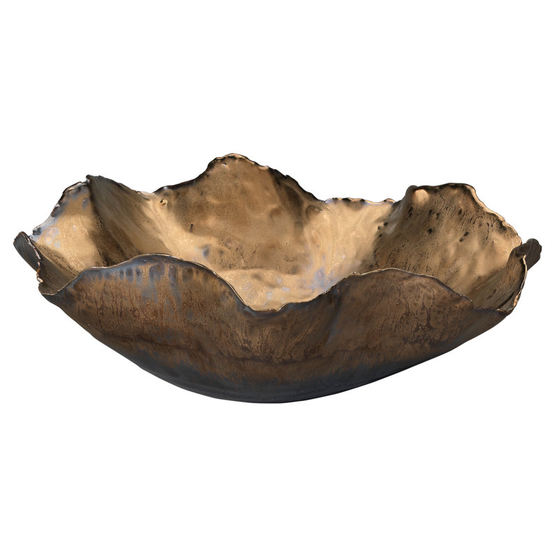 Peony Handmade Ceramic / Porcelain Decorative Bowl, Antique Gold