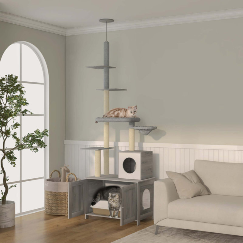 Gray Sisal 2-in-1 Cat Tree with Litter Box Enclosure