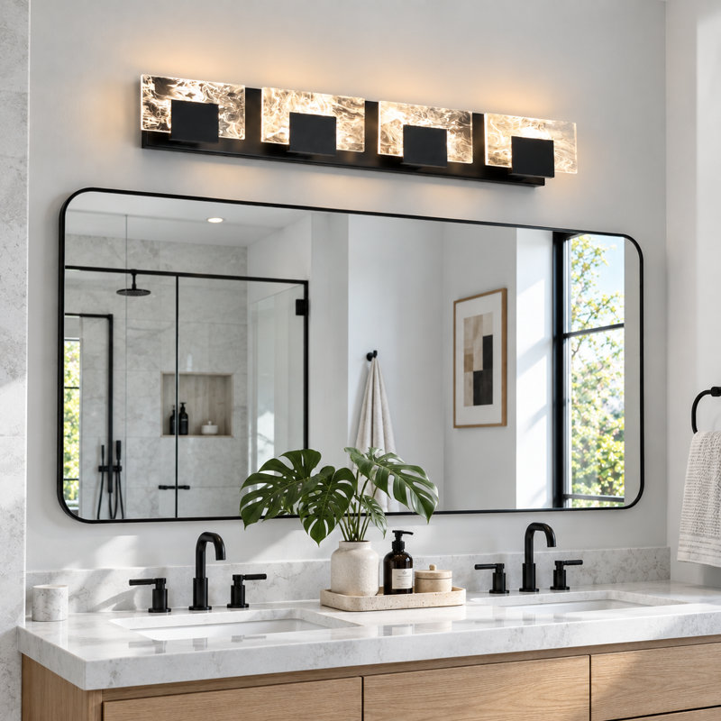 Applique murale à DEL à 4 lumières dimmables de 33,5 pouces, style moderne pour salle de bain, Noir mat