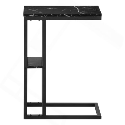 Table d'appoint, en forme de C, bout, côté, collation, salon, chambre à coucher, aspect marbre blanc, métal noir, contemporain, moderne