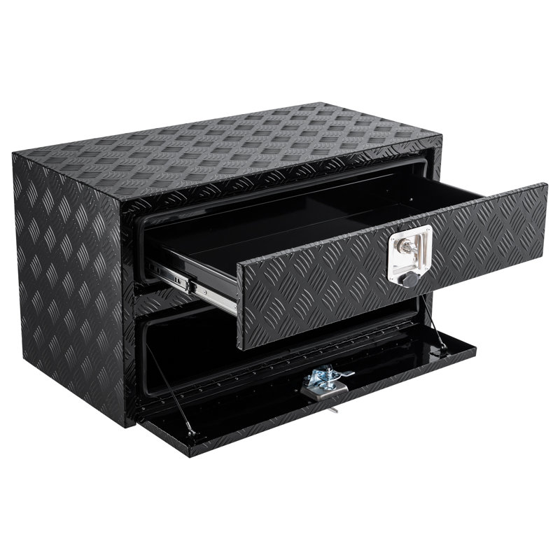 24" Aluminum Truck Tool Box, 2 Tier Tool Chest Organizer with Lock & Keys, Underbody Truck Box, Waterproof Truck Bed Toolbox for Pick Up, Deck Box