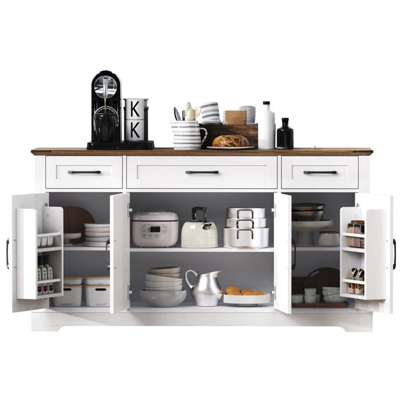Buffets latéraux de 55 po avec porte et séparateurs réglables, Blanc