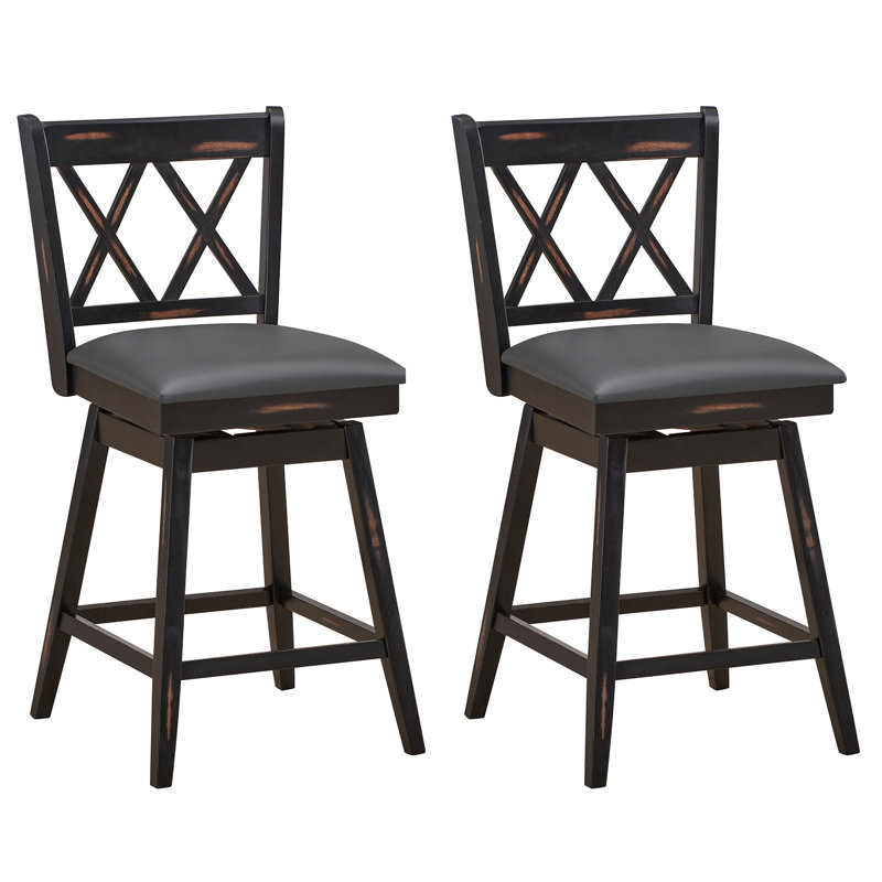 Dutil Swivel Counter Stool with Solid Wood Frame, Black, Counter Stool (62cm Seat Height)