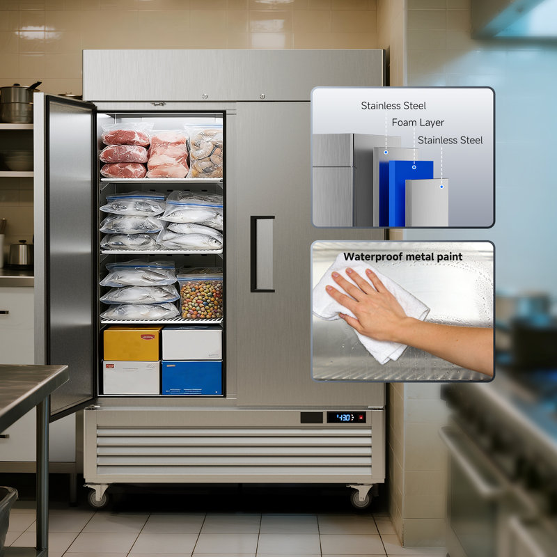 VEECOOL Commercial Freezer Upright WiFi Enabled, 54.4" Solid Door Reach-In Freezer with LED Lighting, APP Control Fan Cooling, R290, Stainless Steel, 49 cu.ft. Capacity, ETL&ETL Sanitation