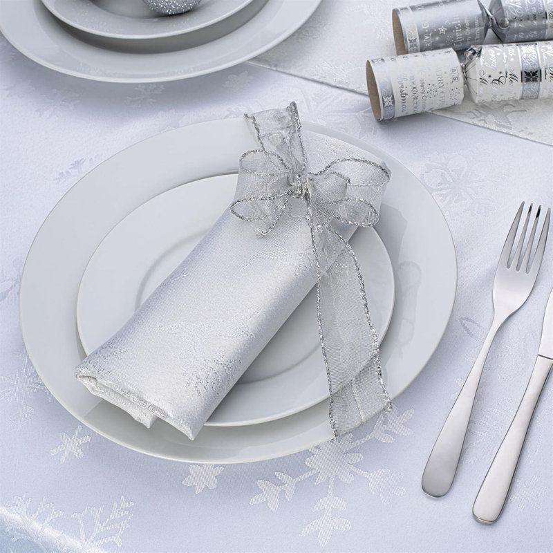 Anaee Polyester Metallic Deer Square Napkin, White/Silver