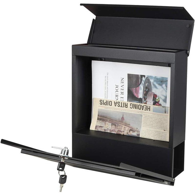Fixation murale verrouillable pour boîte aux lettres - Boîtes aux lettres étanches avec serrure à clé sécurisée et compartiment à journal, très grande capacité pour boîte verrouillable à clé, 12,9 po x 4,1 po x 14,2 po, noir, SM-HPB936