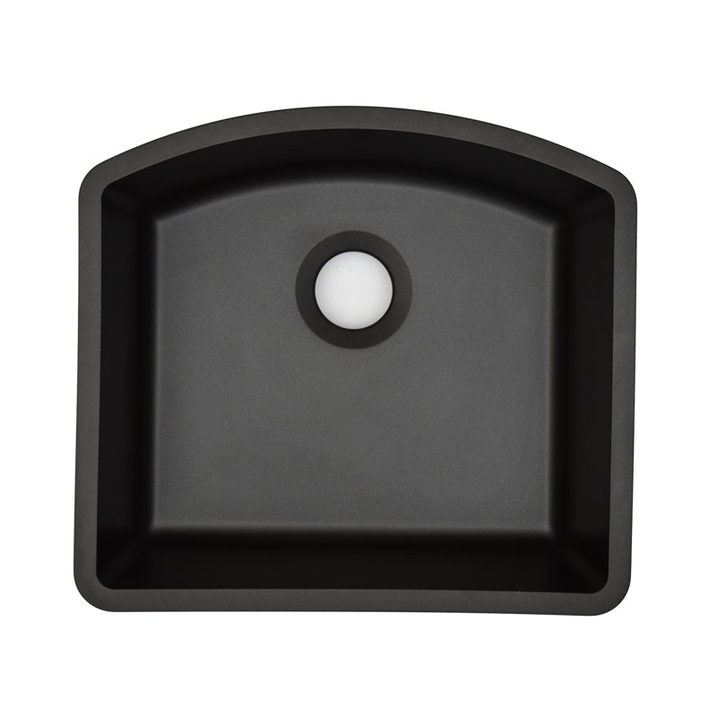 23" x 21" Platinum Quartz Kitchen Sink, D Shape Single Bowl Sink, Drop-in Sink, Undermount Sink, Granite Kitchen Sink, Black