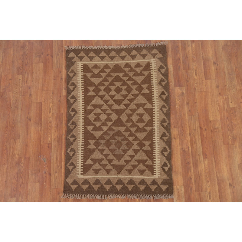 Reversible Wool Kilim Geometric Area Rug 3x4