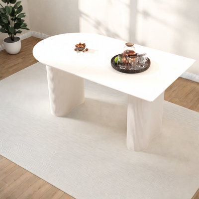Table de salle à manger élégante en MDF crème, design moderne pour la cuisine à domicile