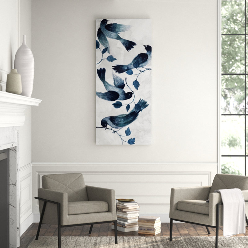 Four Birds II Painting by Emma Brooks, Image Brush Gel, 68" H x 30" W x 1.5" D