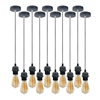 Bithlo 10x Industrial E27 single Pendant Light Holder Set – Williston Forge Adjustable Ceiling Fittings with 95cm Cable for Home or Commercial Use