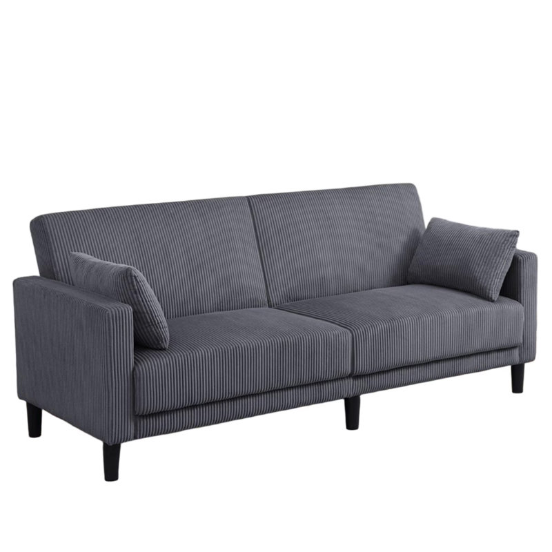 Grand canapé-lit futon convertible 81 po pour le salon, 2 coussins, canapé en velours côtelé, gris foncé