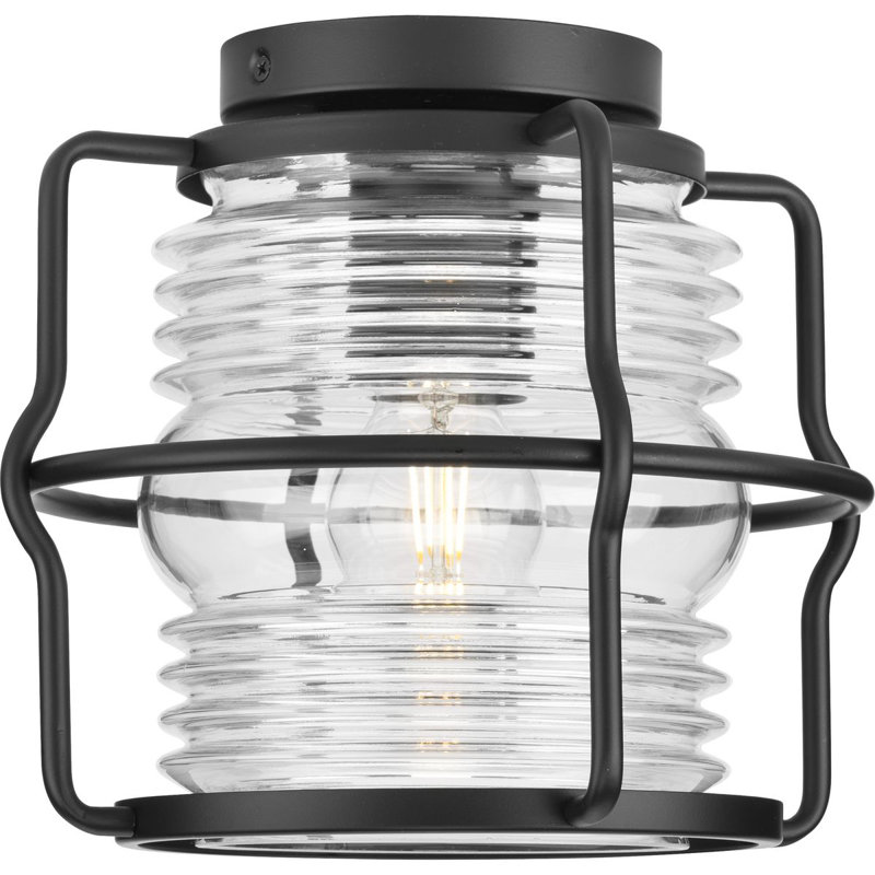 Keegan Matte Black Glass Indoor/Outdoor Flush Mount Light