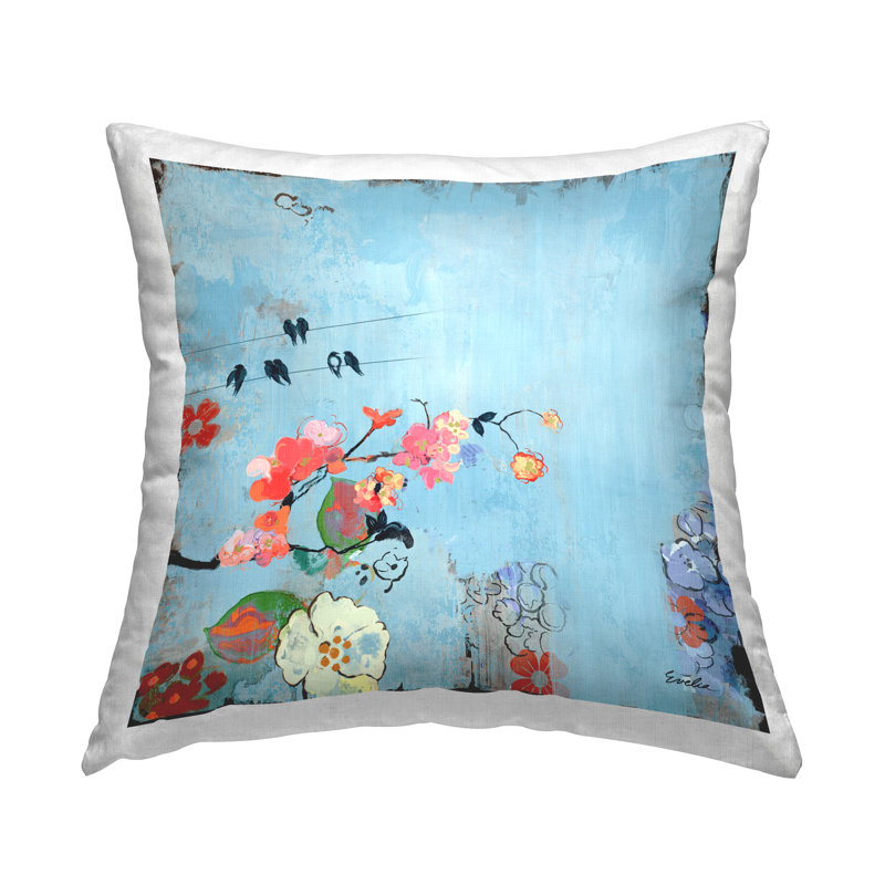 Coussin décoratif contemporain imprimé floral bleu naturel par Evelia Designs