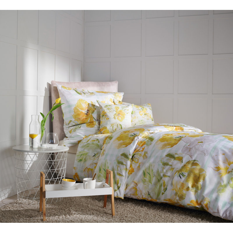 Cotton Floral Duvet Cover Set with Pillowcases, 155 x 220 cm - 1 Pillowcase (80 x 80 cm)