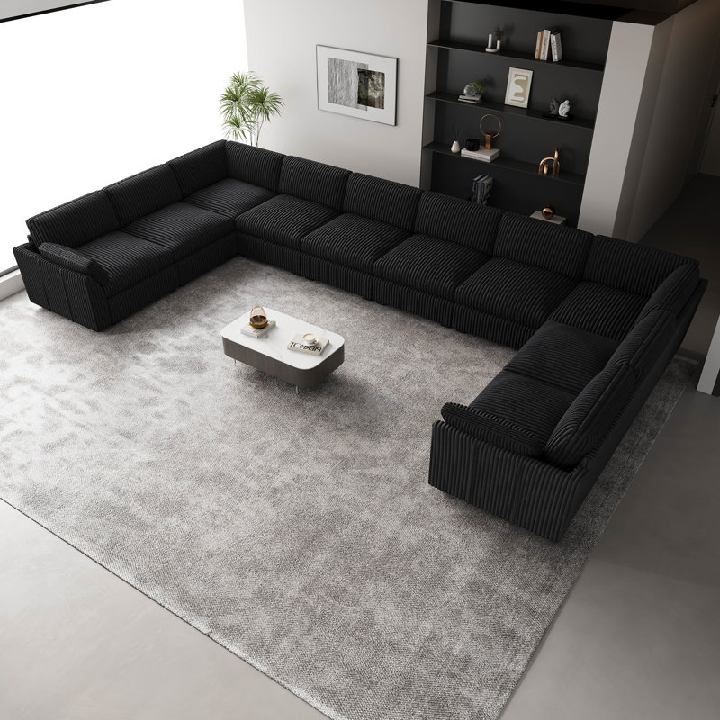 Knaack Oversized 200.8'' Wide U-Shaped Livingroom Couch & Plush Wide Corduroy Sectional Sofa With Detachable Back & Seat Cushions