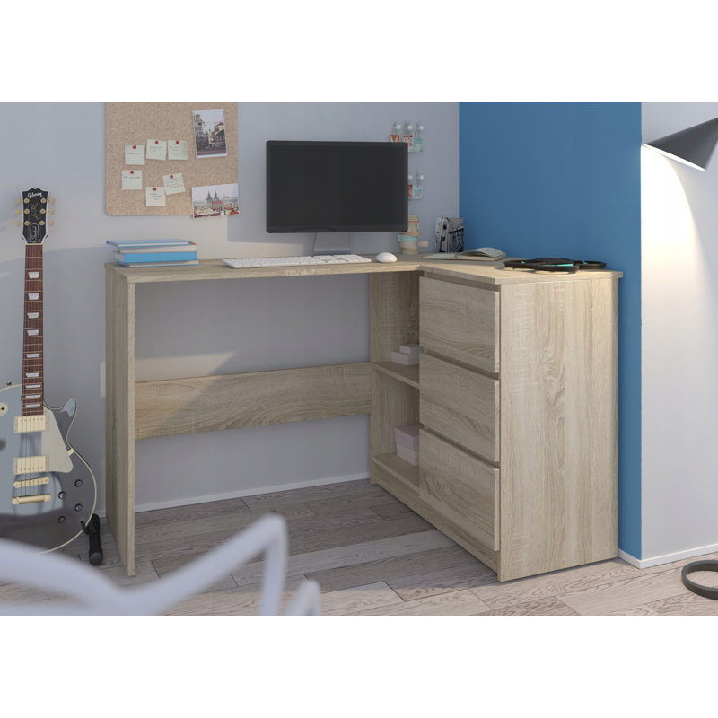 Ardeleana L-Shaped Computer Table, Tan, Right Hand Return