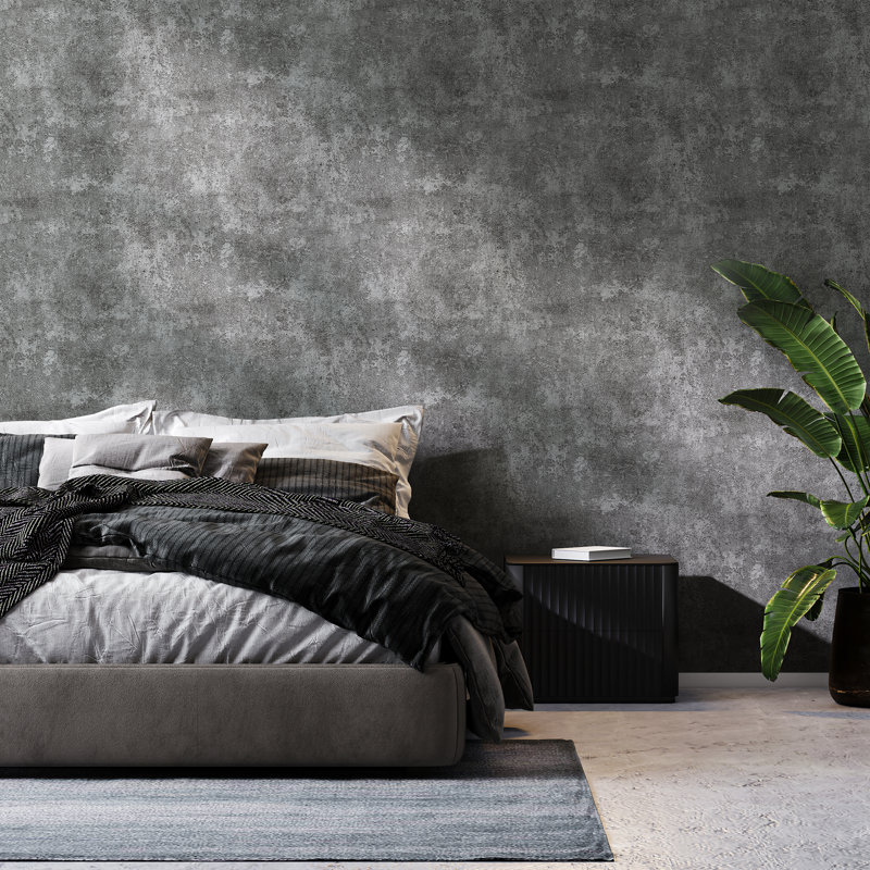 Boutique Urban Concrete Textured Plain 10m x 52cm Matte Wallpaper Roll, Grey