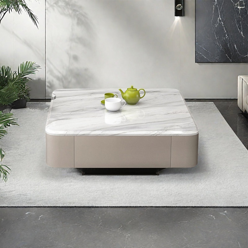 Table basse italienne en pierre carrée micro-cristalline, H 14,6 po x L 31,5 po x l 31,5 po