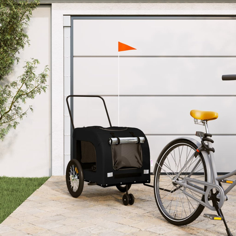 Pet Bike Trailer Oxford Fabric and Iron, Black, 53cm H x 52cm W x 122cm D