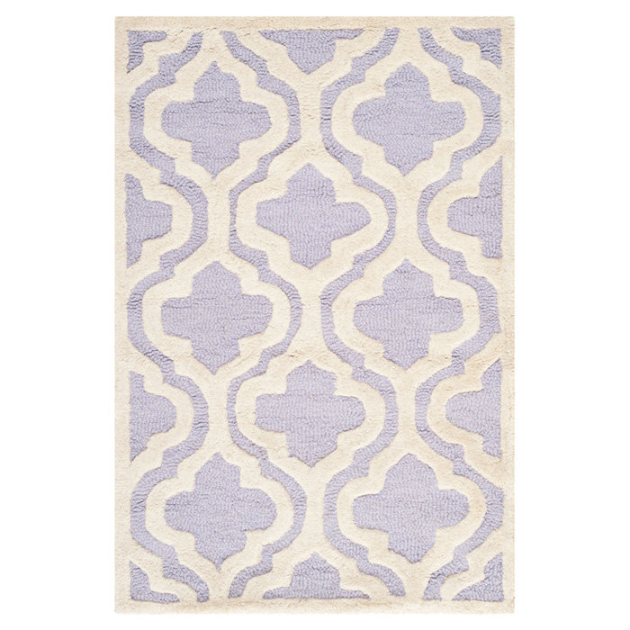 Lavender and Ivory Hand-Tufted Wool Geometric Rug 3' x 5'