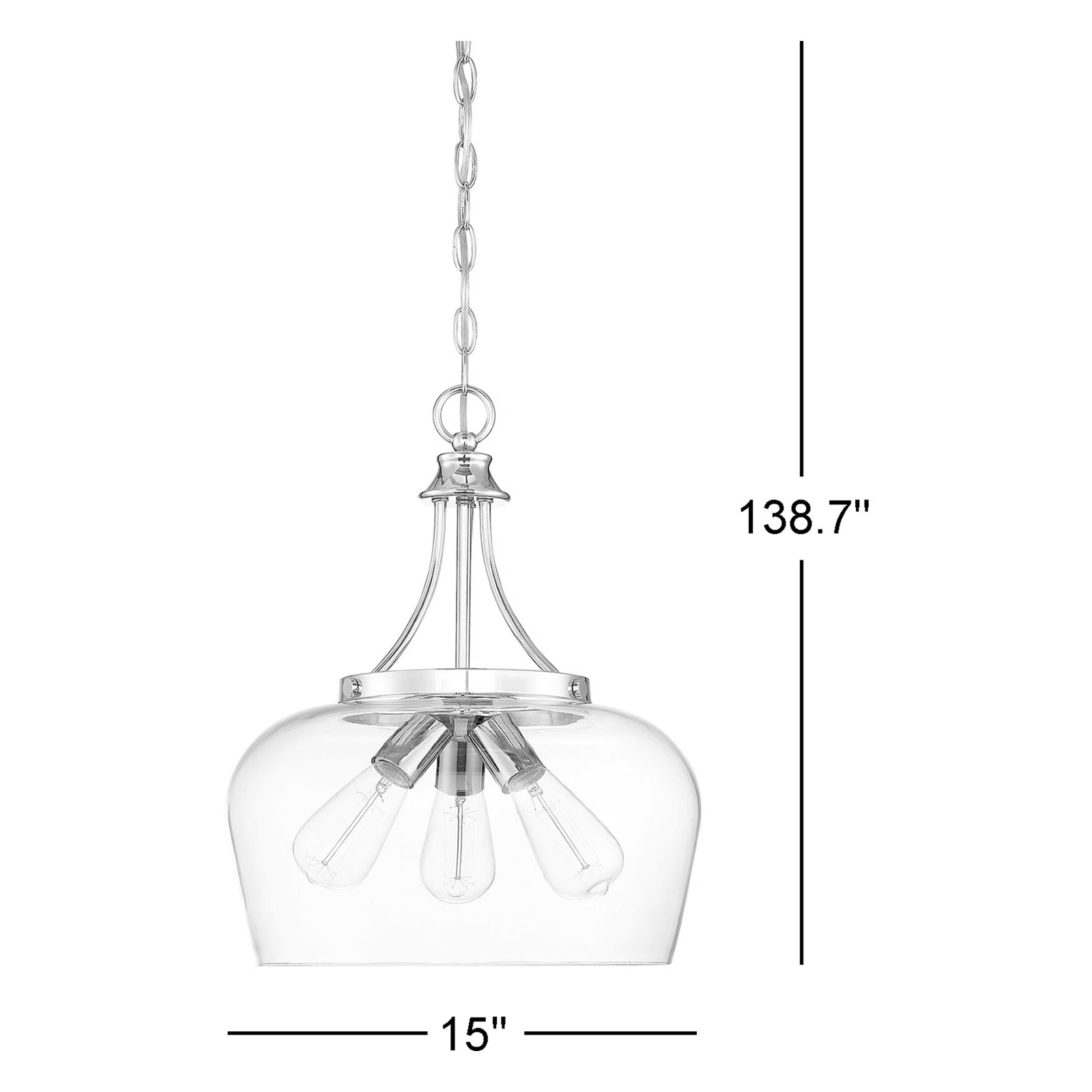 Breena Dimmable 3-Light Pendant, English Bronze, Clear