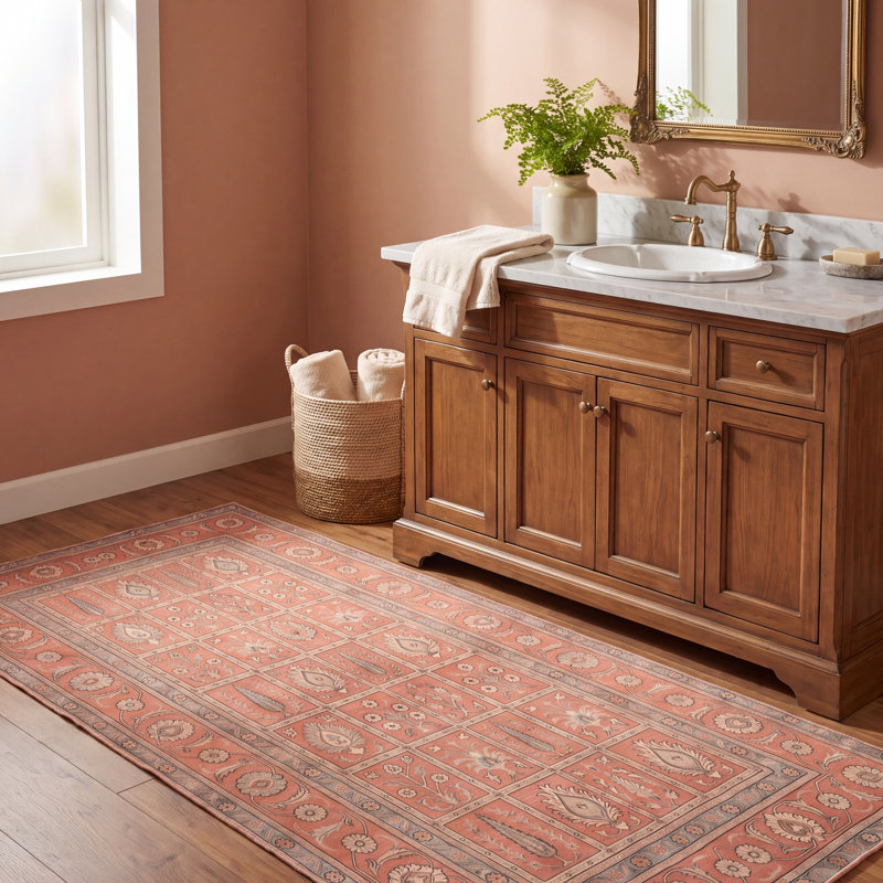 Tapis Kensington traditionnel audacieux de style persan, orange, ivoire, or, vert et gris, lavable en machine, antidérapant, à poils courts, pour l'intérieur et l'extérieur, adapté aux animaux domestiques, idéal pour le salon, la chambre, la salle à manger, l'entrée, le couloir ou le bureau.