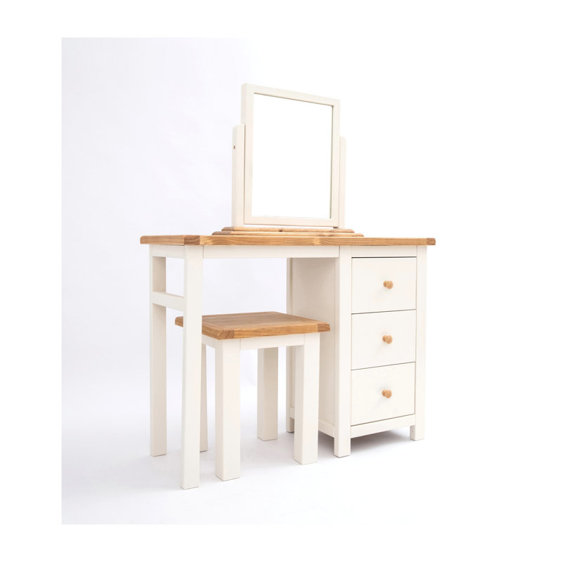 Pompey Dressing Table with Mirror, Off White/Brown