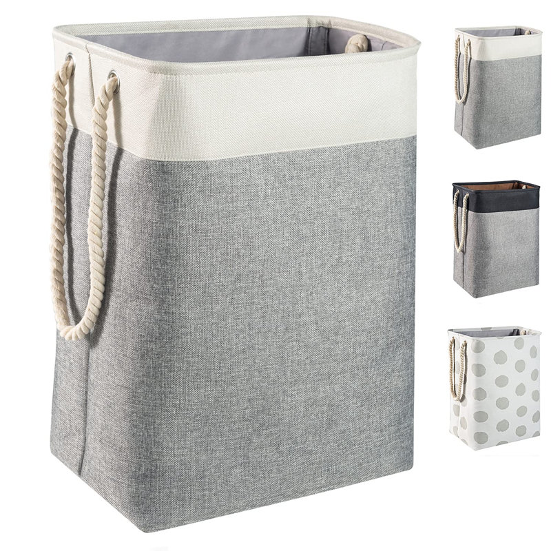Canvas Rolling Laundry Bin with Handles, Grey
