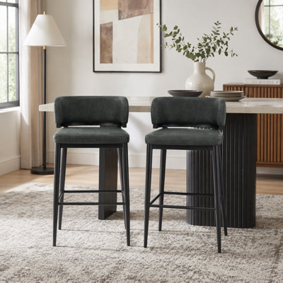 Ensemble de 2 tabourets de bar à structure en métal avec sièges en cuir