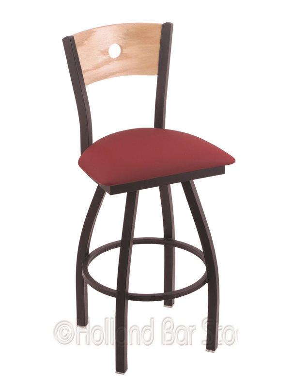 Tabouret de bar pivotant de 36" Lareau, Chêne naturel, Ride noire, Café Rein