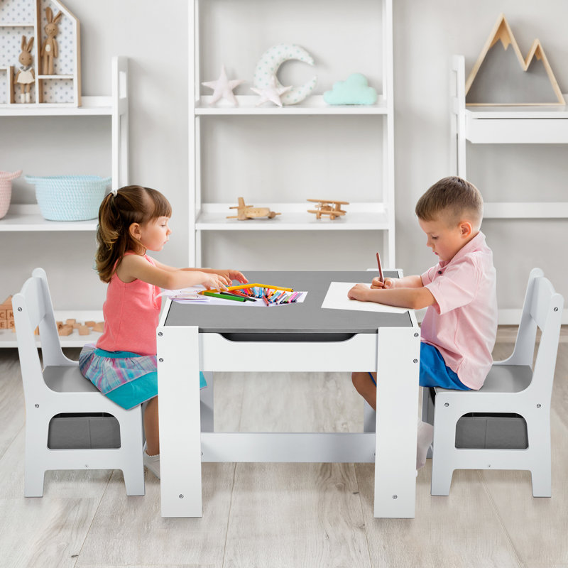 Kids Square Play/Activity Table and Chair Set, Grey/White