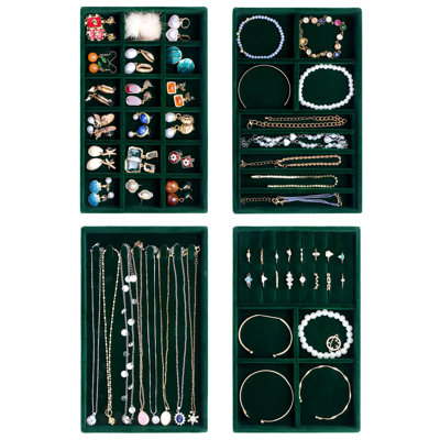 Tiroir organisateur de bijoux pour les insertions de tiroir Velvet bijoux plateau organisateur empilable plateau de bijoux boucle d'oreille collier organisateur plateau et rangement, vert