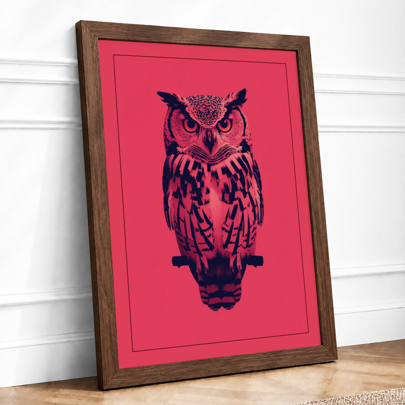 Watchful Owl Modern - Framed Print, Walnut, A3 - 42.0 x 29.7 cm