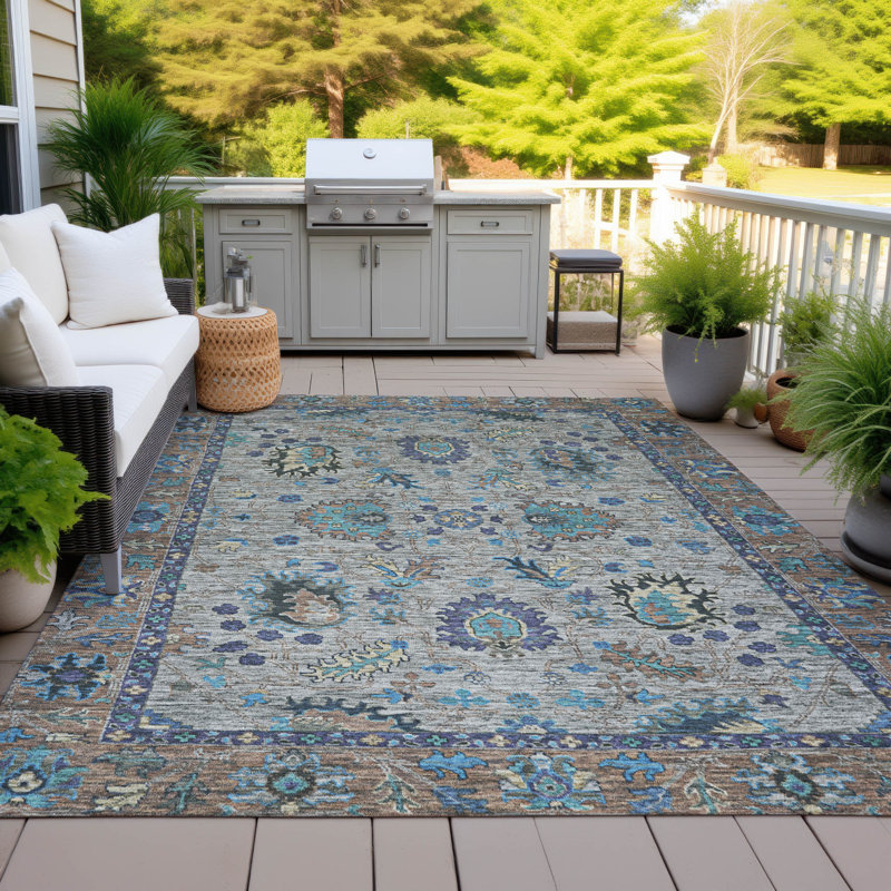 Tapis intérieur / extérieur lavable à la machine Xhevrie, Rectangle 10 pi x 14 pi