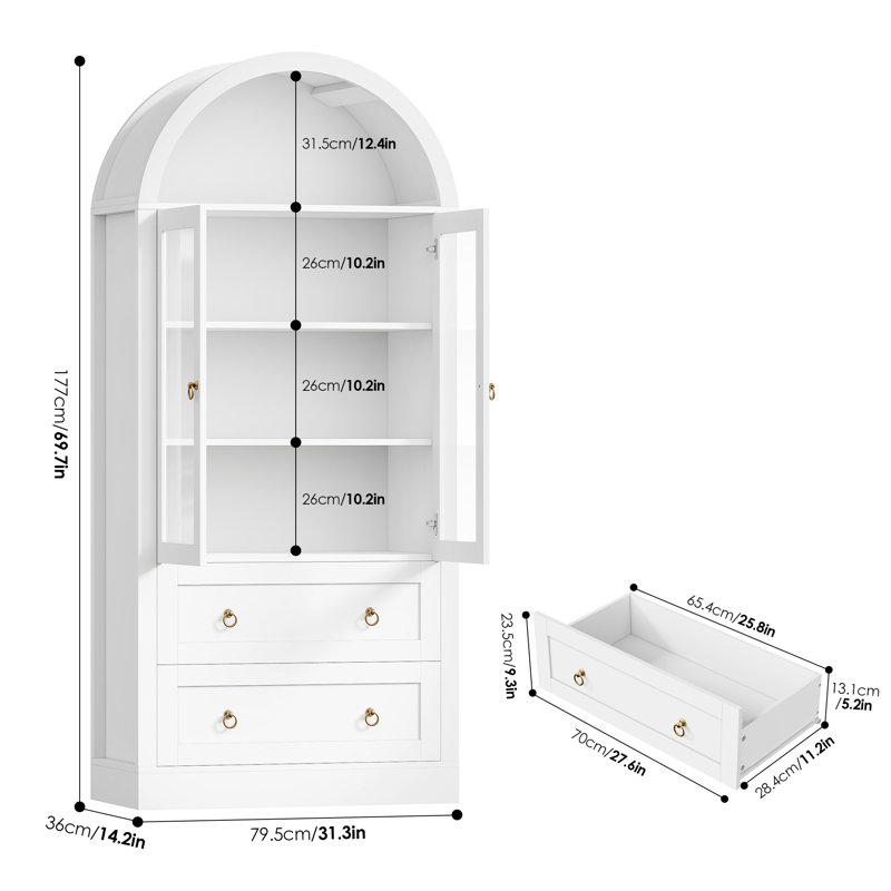 Arvad 69.7" Arched Kitchen Pantry, White