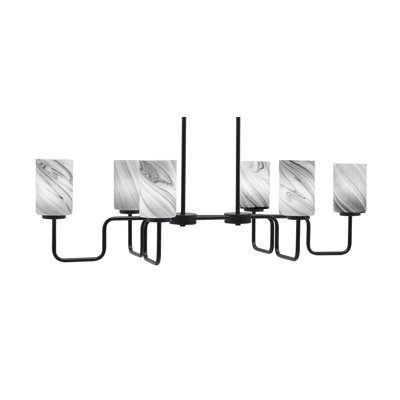 Luminaire pour îlot 6 lumières Amarmula, finition noir mat, verre tourbillon onyx 4 "