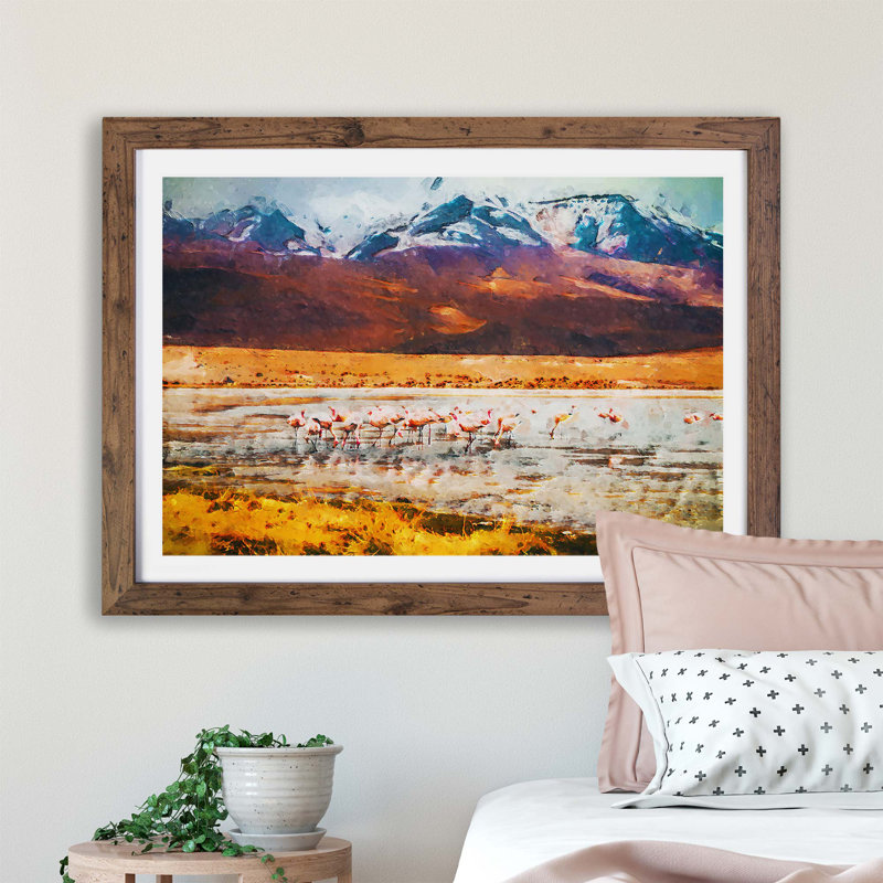 Flamingo Lake in Bolivia - Framed Print, 62cm H x 87cm W x 2cm D, Walnut