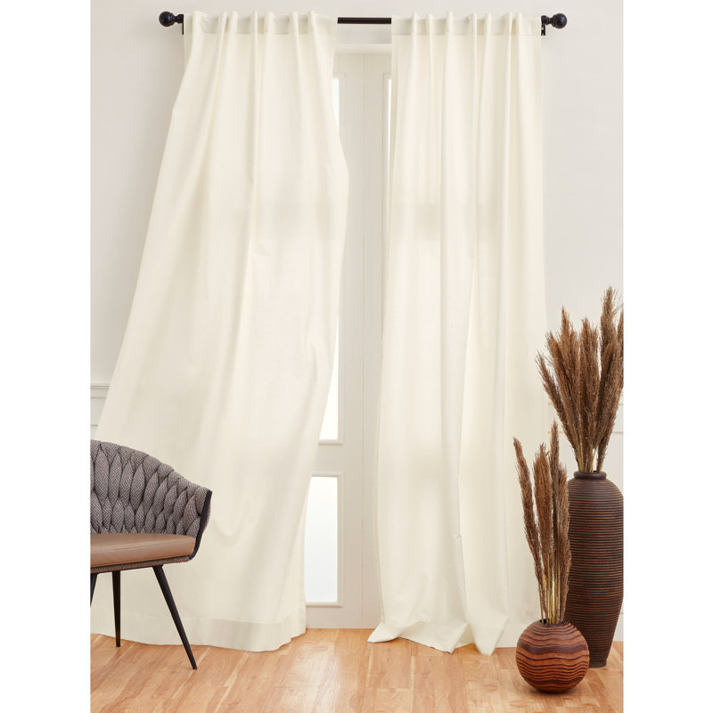 Cotton Linen Curtain with Rod Pocket, Ivory, 52" W x 108" L