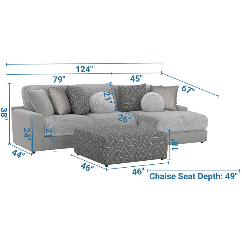 Méridienne 2 pièces avec coussins de siège Stafford, coussins décoratifs et repose-pieds cocktail Stafford, Polyester gris