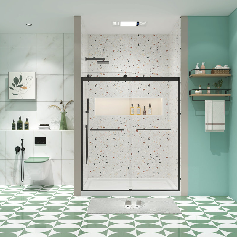 Bypass Shower Door, Sliding Door, With 5/16" Tempered Glass, Shower Door, Matte Black