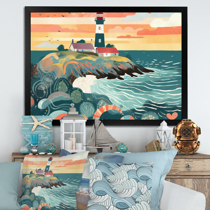 Phare côtier IV sur toile, H 24 po x l 32 po x P 1 po, Cadre simple noir
