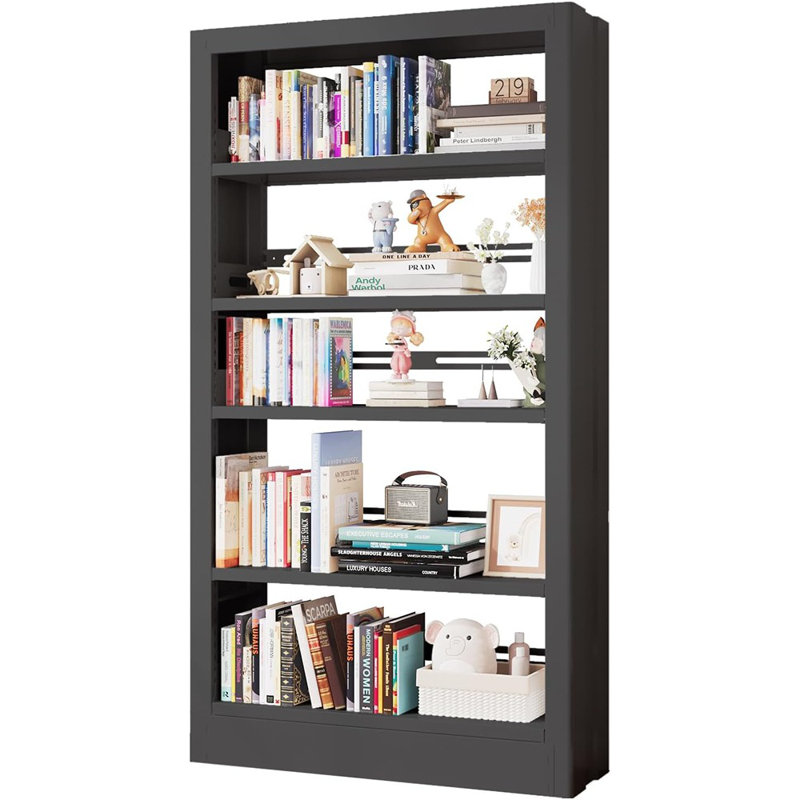  Bibliothèque à 5 niveaux avec tablettes de rangement réglables et bibliothèque noire