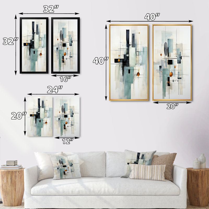 «Grey Suprematism Geometric Symphony», 2 pièces, H 32 po x l 32 po, Toile tendue